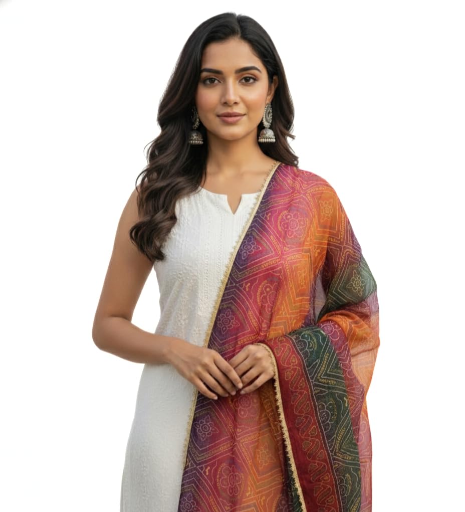 Multicolor Georgette Printed Dupatta For Women | Best Dupatta for Kurti, Salwar Suit & Ethnic Outfits | Festive,Wedding & Bridal Dupatta | Multicolor Chunnis for Women-image-10