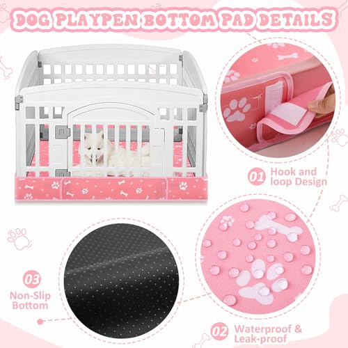 Image of 2 Pack Dog Playpens Cover and Bottom Mat Fits 4 Panels, Pink | for 36 Inch Pet Playpen, Dog Crate Cover Puppy Exercise Pad, Reusable Washable, Hook and Loop Design, Playpen Not Included
