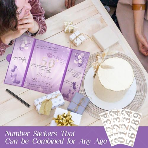 Image of Puple Gold Birthday Party Decorations,18 inch x 12 inch Creative Birthday Decorations Guest Sign in Book Alternative, for Men and Women of All Ages, Happy Birthday Party Supplies