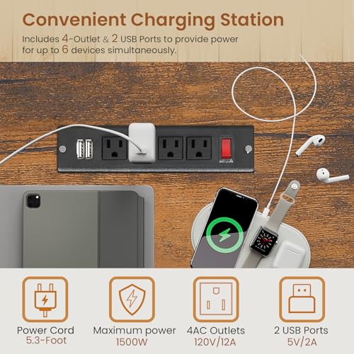 SEDETA 59" Office Desk with Drawers, Reversible Computer Desk with File Drawers & Storage, Gaming Desk with LED Lights & Power Outlet, Home Office Desks for Printer, Rustic Brown