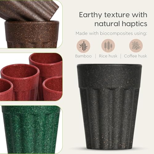 Image of Set of 6 Eco-Friendly Cutting Chai Cups | 100ml Reusable Coffee & Tea Cups | Rice Husk & Bamboo Fiber | Microwave & Dishwasher Safe | Hot & Cold Beverages (Multi Color)