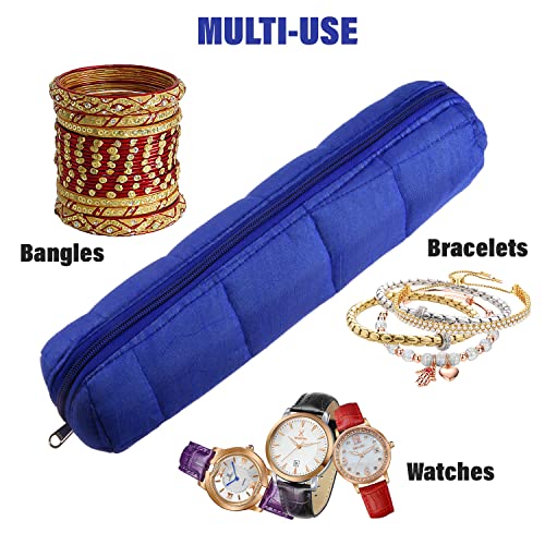 Image of Kuber Industries Single Rod Bangle Box | Polyester Watch Organizer for Small Jewellery | Travelling Bracelets Organizer with Zipper | Blue