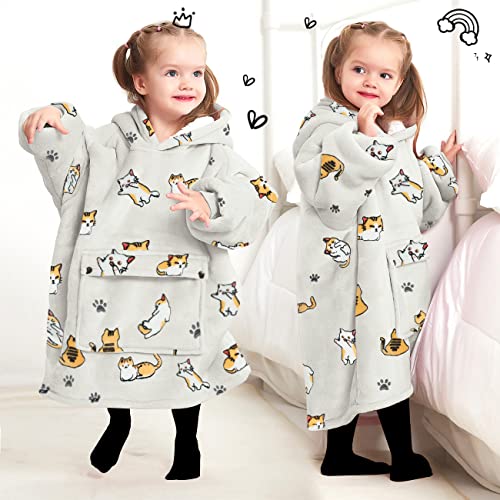 Image of KFUBUO Wearable Blanket Hoodie for Kids With Pocket Toddlers 2-6 Year Old | Cat, Sherpa, Heavy Material, Oversized Sweatshirt Blanket, Kids Blanket, Girl Boy Gifts, Cozy Gifts for Kids