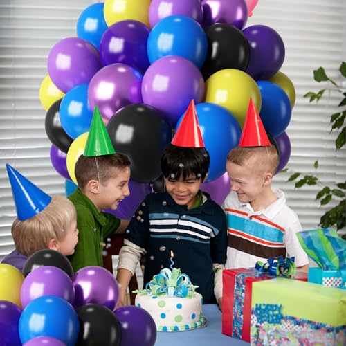 Image of HILAVO Purple Blue Yellow Black Balloons 60 Pcs Metallic Purple Royal Blue Black Yellow Game Latex Balloon Gaming Party Balloon for Kids Gamer Night Birthday Graduation Party Decoration Supplies