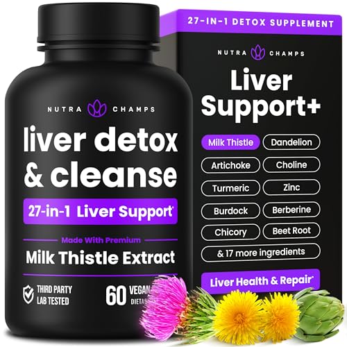 Liver Cleanse Detox & Repair Formula | 25+ Herbs: Milk Thistle Extract with Silymarin Artichoke Dandelion Chicory Root Powder & More! | Premium Liver Support Pills Supplement 60 Capsules