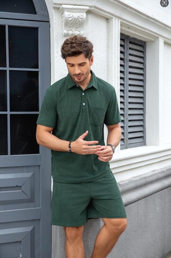 Image of ZAFUL Men's 2 Pieces Sets Outfits Summer Beach Set Short Sleeve Button Down Zip Up Shirt And Short Sets