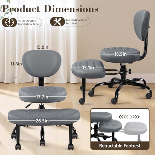 Ergonomic Cross Legged Office Chair with Wheels - Adjustable Height for Meditation, ADHD Desk & Yoga - Wide Criss Cross Design with Lumbar Support, Kneeling Chair - Dark Gray
