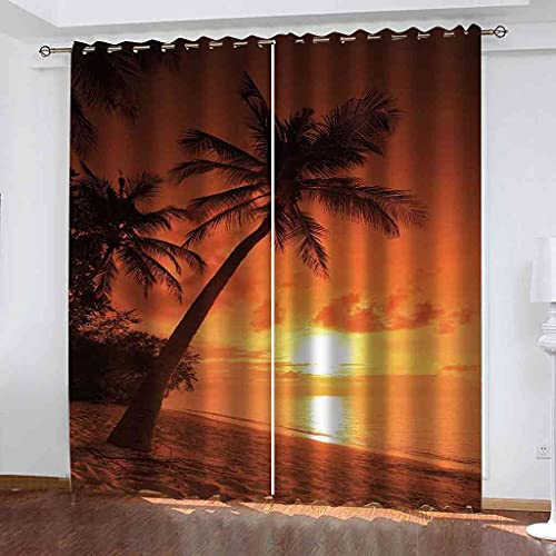 SBQZIQ Lot de 2 Rideaux Occultants Isolant Thermique pour Enfant Paysage Marin de la Plage 100x214cm Rideaux à Oeillets Occultants Rideaux Salon Chambre Anti-Bruit Cover