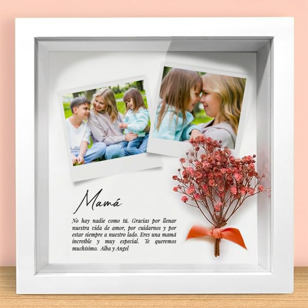 Transparent Gift Moldura com flores e fotos personalizadas. Ideal para presente. Decoração personalizada para a casa. Presente personalizado para o dia da mãe e aniversários.