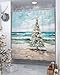 Coastal Christmas Tree Waterproof Shower Curtains Set - Standard 72 x 72 Inch, Modern Oil Painting Beach Xmas Tree Polyester Fabric Bathroom Curtain with 12 Hooks, Bathroom Accessories, 1 Panel