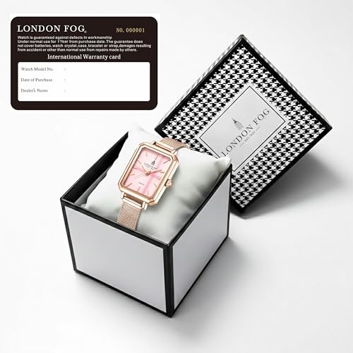 Image of London Fog Victoria Collection Analog Quartz Watch for Women with Textured Dial, Rectangular Metal Case, Mineral Glass, Mesh Strap & Water Resistant - LFW20006