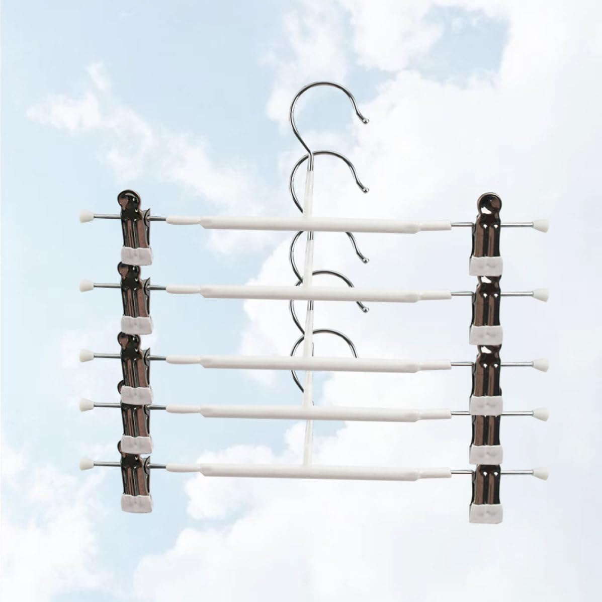 5 Pack Clip Pants Hangers for Pants and Skirts White Metal Plastic