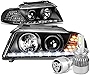 Compatible with Audi A4 B5 Facelighted Black LED DRL Projector Headlight Amber Signal + H7 LED Conversion Kit Fan