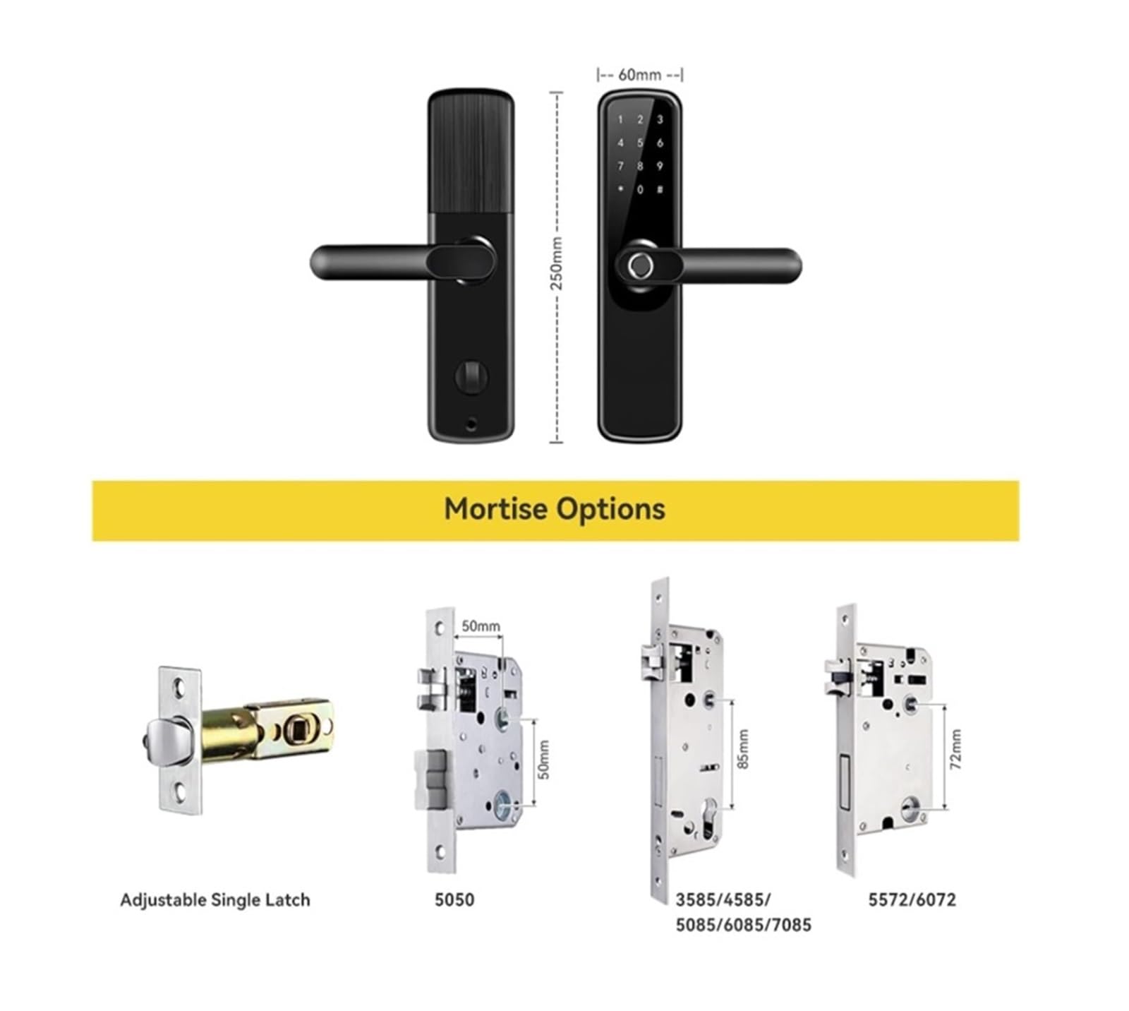 Serrure de porte électronique intelligente, serrure de porte à empreintes digitales, entrée sans clé, avec poignée, contrôle par application, for le bureau et la maison(Silver)