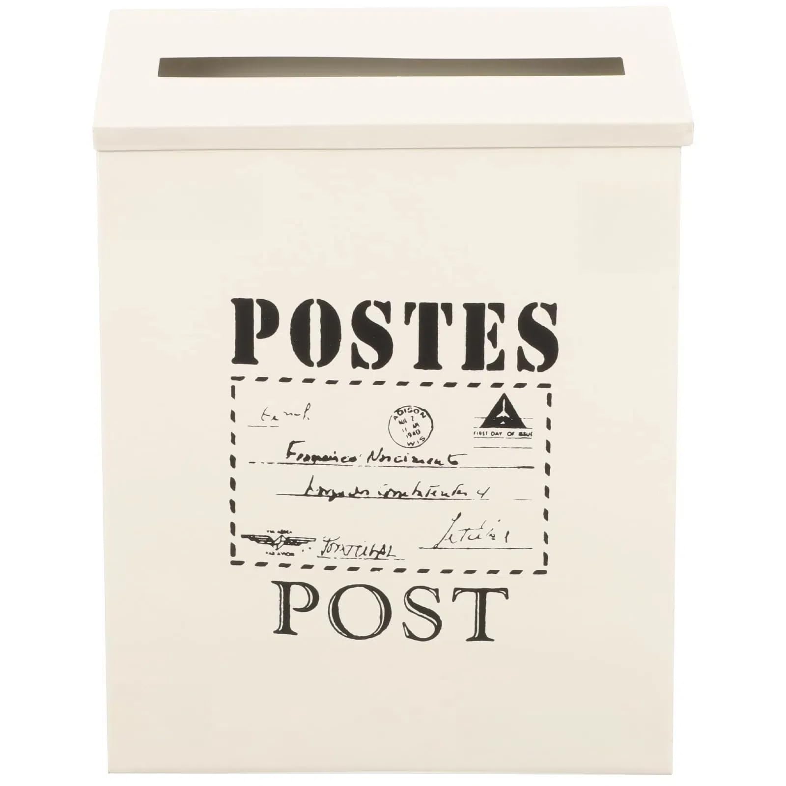 THE WHITE SHOP Mailbox Metal Large Capacity, Vintage Post Box withand Cover, Wall Mount Steel Mail Box for Garden Outside Coffee Shop Rustic Farmhouse(Color:White)