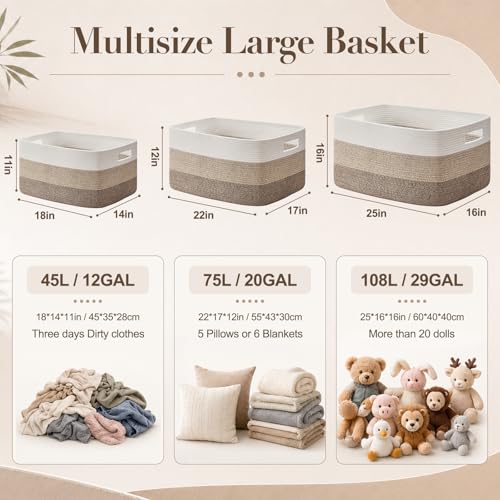 Image of OIAHOMY Large Blanket Basket, 22 inchx17 inchx12 inch Laundry Baskets, Nursery Blanket Storage Living Room, Toy Storage With Handle, Rectangle Woven Baskets-Gradient Grey