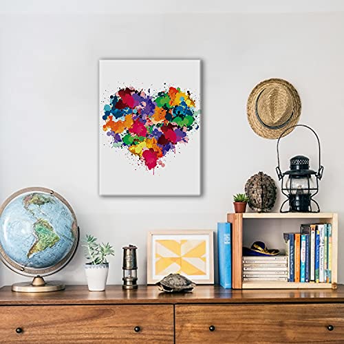 Heart Watercolor Poster Canvas Wall Art For Home/Office/Bedroom Decor - Heart Love Canvas Print Wall Art Painting Ready To Hang Gifts - Easel & Hanging Hook 12X15 Inch #TOP4