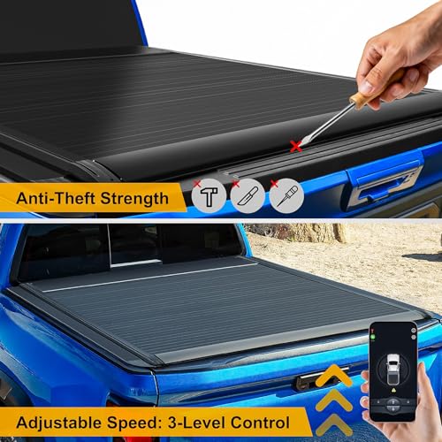 Image of ONINE Electric Power Retractable Truck Bed Tonneau Cover Custom fit 2020-2026 Jeep Gladiator JT 5ft Bed(60.3 inch), Aluminum Matte Black Slat, Remote Control, Weatherproof & Secure