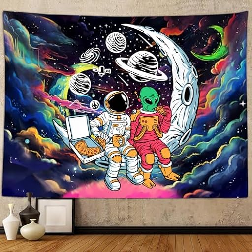 Sanzugh Divertido tapiz de astronauta espacial alienígena para dormitorio de hombres y hombres, tapices artísticos de planeta para colgar en la pared, dormitorio universitario, decoración de | Ya disponible en tu tienda friki favorita! En mundofriki.es!