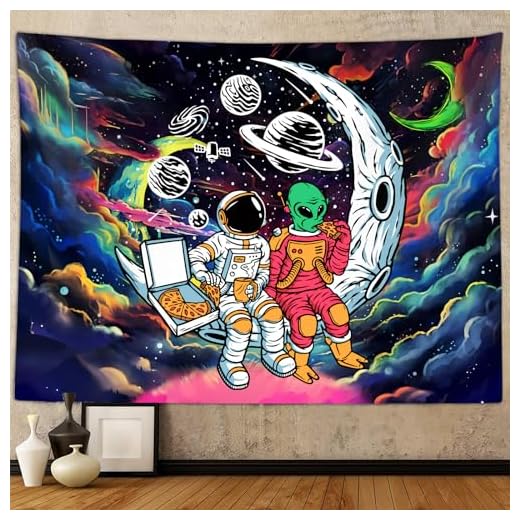 Funny Space Astronaut Alien Tapestry for Men Guys Bedroom, Cool Trippy Universe Planet Art Tapestries Wall Hanging College Dorm Boys Room Decor 60"X40", Psychedelic Blacklight Galaxy Poster Blanket