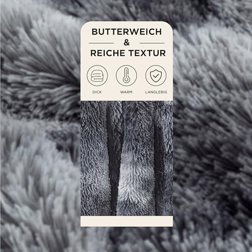 BEDSURE Kuscheldecke - Flauschig Decke, Warm Sherpa Sofadecke, Dicke Felldecke, Couchdecke, Flauschige Kunstfelldecke, Wohndecke für Couch, Grau, 150x200 cm