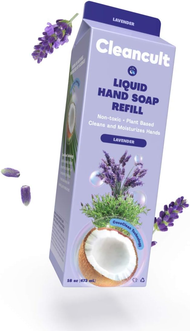 cleancult Liquid Hand Soap Refill | Biodegradable Eco Friendly Non Toxic Moisturizing Sensitive Skin Safe Natural Ingredient Reduced Waste Package, Lavender Scent, 16 oz Carton, 1 Pack