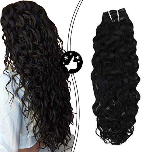 Moresoo 18 Inch Pony Tail Wavy Hair Extensions Remy Human Hair Color #1B Off Black Hair Extensions 100G Per Pack Natural Wave Hair Extensions Pony Tail Human Hair