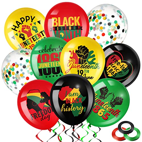 Cinrobiye 45 Pcs Happy Juneteenth Balloons Freedom Day Black Patriotic Party Decoration Latex Balloons Africa Afro American Independence Day Party Supplies for 1865 June 19th Black History Party