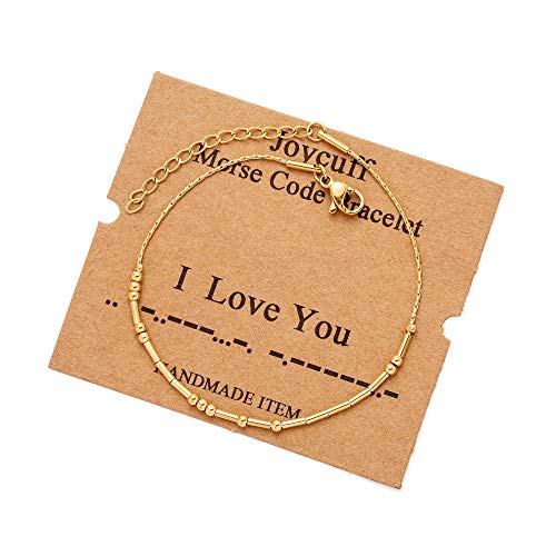 Image of JoycuFF Inspirational Morse Code Bracelets for Women Silver Beads Jewelry Encouragement Mantra Gifts for Her