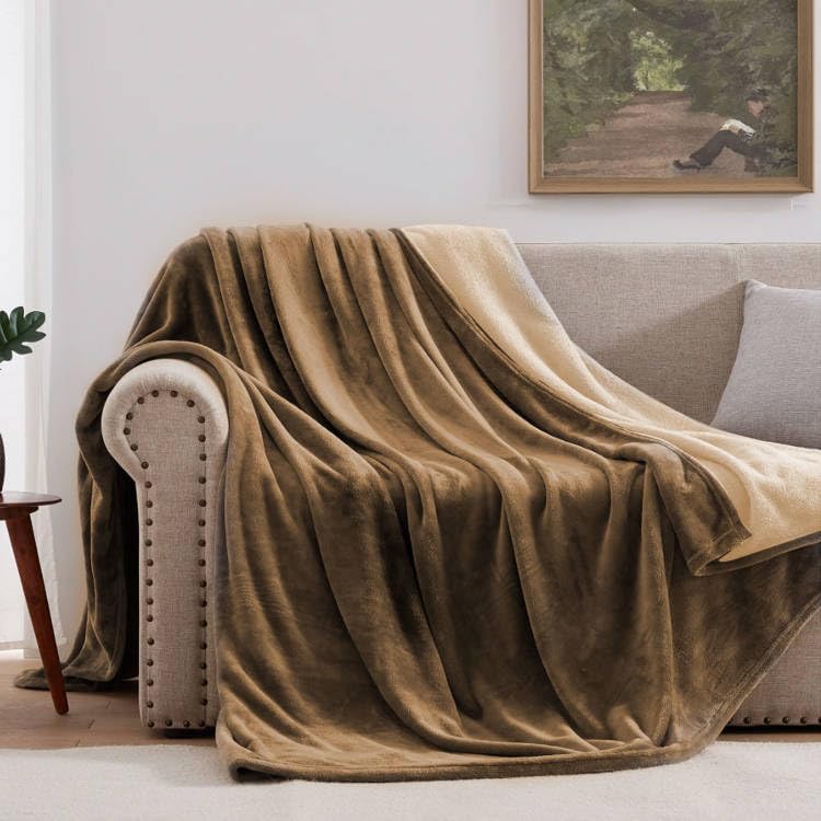 YISURE Waterproof Blanket for Couples, 80"x60" Queen Size Tan Water Proof and Stain Proof Blanket for Bed, Washable, Reversible & Reusable (Brown/Tan) - Image 5