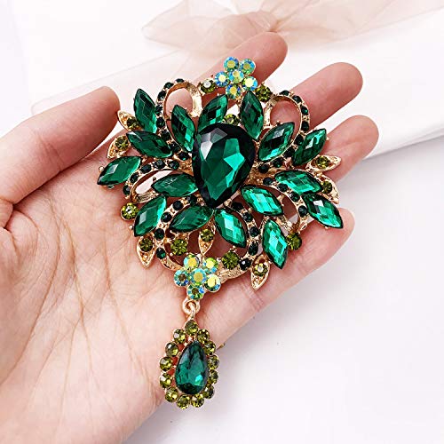 Image of LAXPICOL Wedding Bridal Big Brown Crystal Rhinestone Bouquet Brooch Pin for Women Golden Tone