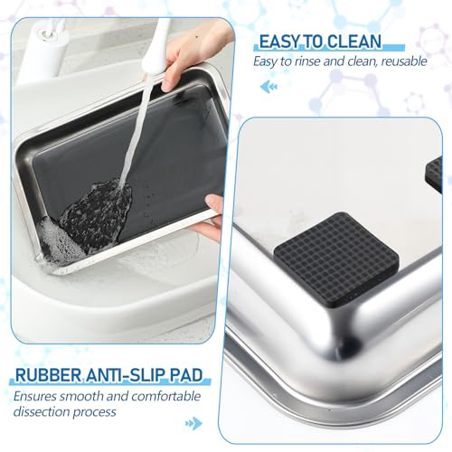 Image of Conelist 16 Set 12.2 x 8.27 Inch Stainless Steel Dissection Pan with Wax and Rubber Nonslip Mat, Reusable Classroom Dissecting Pan, Laboratory Tray for Biology Lab, Science Education Supplies (Black)