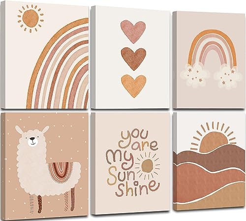 Image of Quzenu Boho Nursery Decor You Are My Sunshine Framed Wall Art Canvas Prints for Baby Room Girl Nursery Wall Decor Sweet Rainbow Boho Wall Art Posters