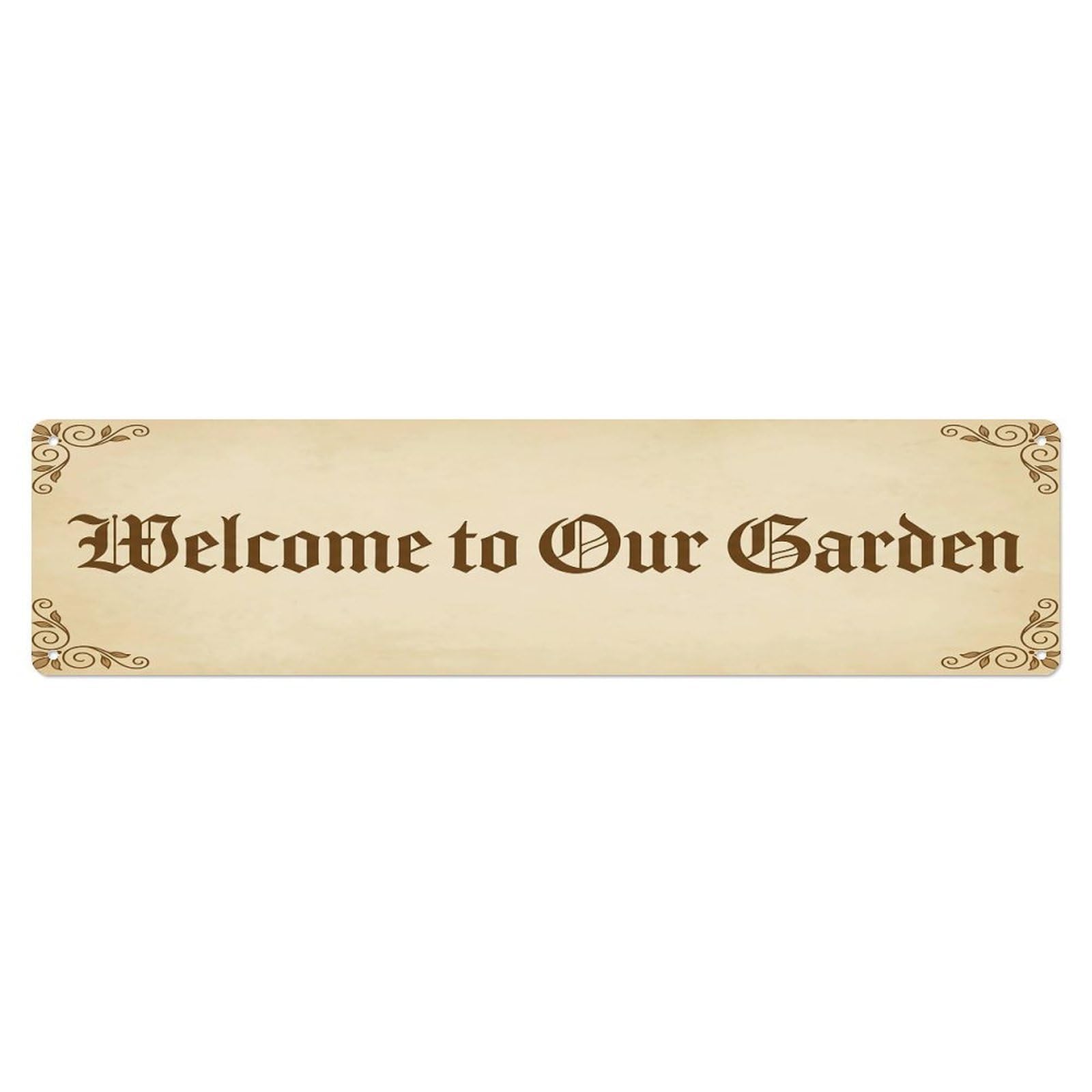 Vintage Welcome to Our Garden Parchment Metal Tin Sign
