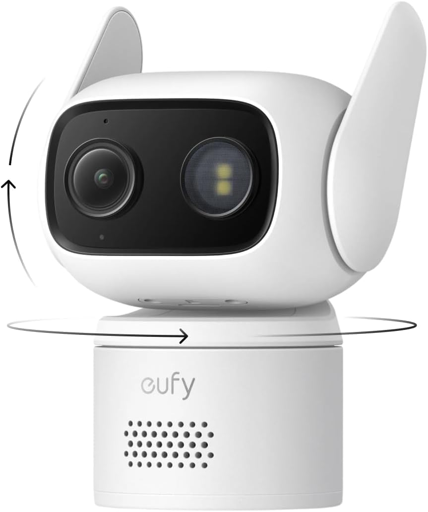 eufy Security C31 camara vigilancia wifi exterior e interior, cámara para mascotas y bebés con aplicación móvil, visión nocturna en color, giro e inclinación de 360,almacenamiento local,grabación 24/7 Certificado ClimatePartner