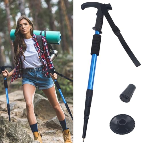 Wanderstöcke teleskop Wanderstöcke faltbar Gehstock aus Aluminiumlegierung Verstellbare Teleskopstange für Männer und Frauen für Outdoor-Reisen,Bergsteigen und Andere Sportarten (Blau)
