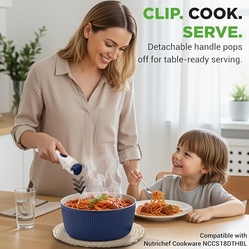 Mango desmontable para olla NutriChef, diseño ergonómico, resistente al calor, mecanismo de bloqueo con botón de presión, modelo PRTNCCS18DTHBL, color azul miniatura 2