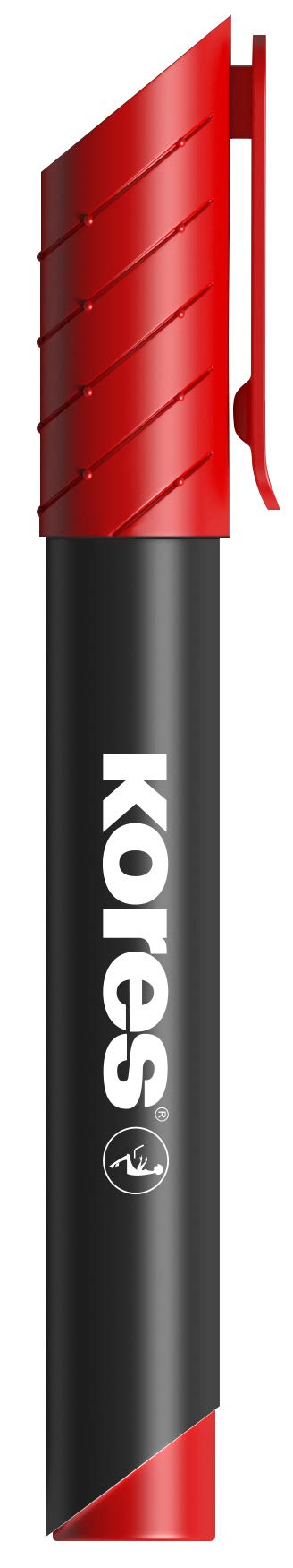 Kores - Red Permanent Marker Pens - K-Marker XP2, Chisel Tip with Low-Odour Ink - Waterproof Marker Pens for All Surfaces - Back to School Supplies, Office Supplies - Pack of 12
