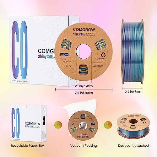 Image of Comgrow Rainbow Colors Silk PLA 3D Printer Filament, PLA Filament 1.75mm, Dimensional Accuracy + /- 0.02 mm, 1KG Spool, Coextrusion 3D Filament with Shiny Silk Rainbow Yellow