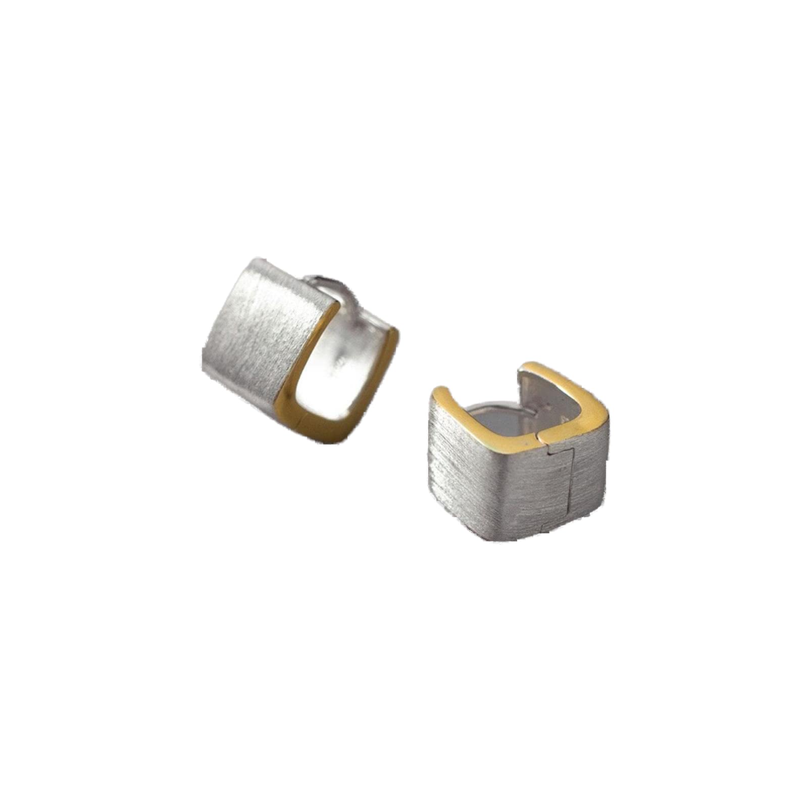 Hebilla De Oreja Cuadrada De Plata Esterlina 925 Real para Mujer Acabado Cepillado Hecho A Mano Plata Amp; Joyas con Sentido del Diseño En Color Dorado