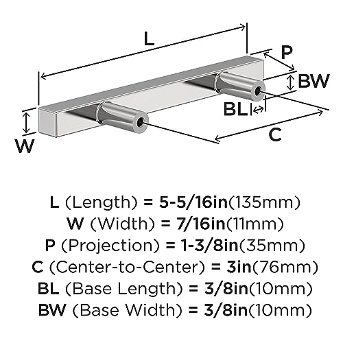 Image of Amerock 10 Pack 3 inch Bar Pulls Square Polished Chrome Drawer Pull | 3 inch (76mm) Center-to-Center Mounting Distance and 5-5 /16 inches Overall Length, Durable Zinc Cabinet Hardware