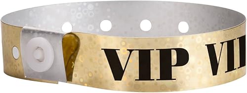 Vista 16 de 100 pulseras Wristco holográficas de plástico VIP de alta calidad, 5/8 x 10 pulgadas, impermeables, duraderas, resistentes a desgarros, pulseras Oro