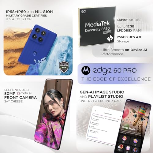 Image of Motorola Moto Edge 60 Pro 5G Ai (Tmobile Mint Tello & Global) (512GB+12GB) NFC 50MP Triple Cam Dual Sim 6.7 inch XT2507-1 Latino American Version (Pantone Dazzling Blue)
