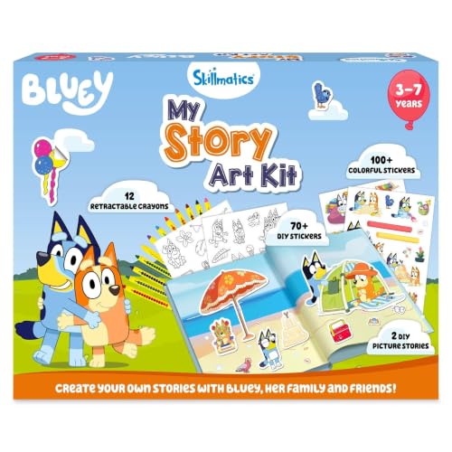 Skillmatics Bluey Sticker Story Art Kit – 200+ Stickers with Crayons
