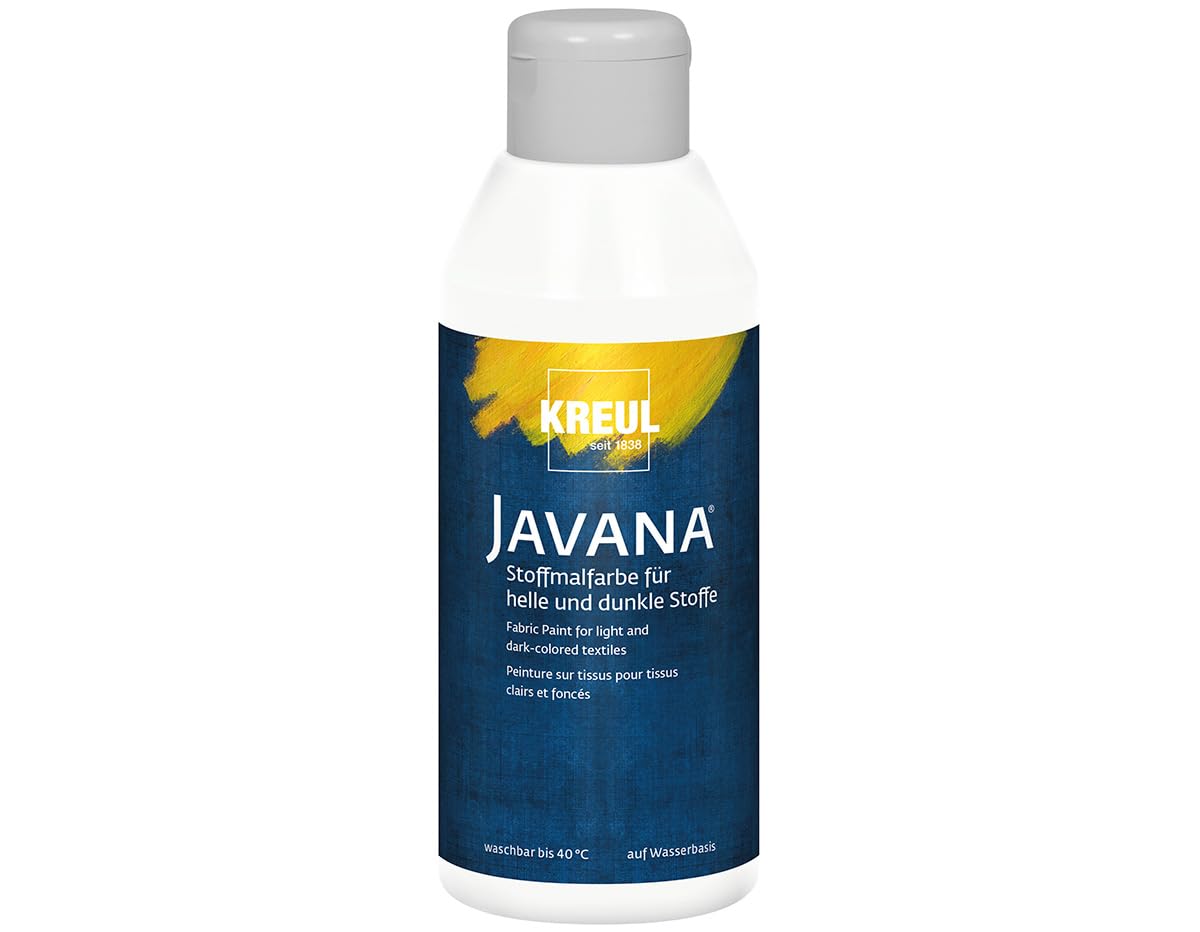 Kreul 91453 Javana Fabric Paint for Light and Dark Fabrics, 250 ml Bottle White, Brilliant Water-based Paint, Pasty Character, for Stamping and Stenciling, Washable After Fixation