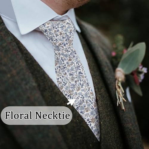 Image of Luckyvestir Mens Tie, Floral Neck Tie, Skinny Ties for Men 2.56'', Flower Printed Cotton Neck tie for Wedding Business Groom