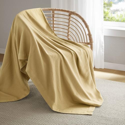 Image of Madison Park 100% Egyptian Cotton Twin Size Bed Blanket for Summer Mustard