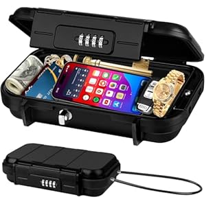 Portable Travel Safe Lock Box 4-Digit Combination Mini Safe Box, Anti-Theft Beach Security Lockbox Waterproof Small Lockable Box with Removable Wire Rope for Dorm Beach Hotel Car Home Office