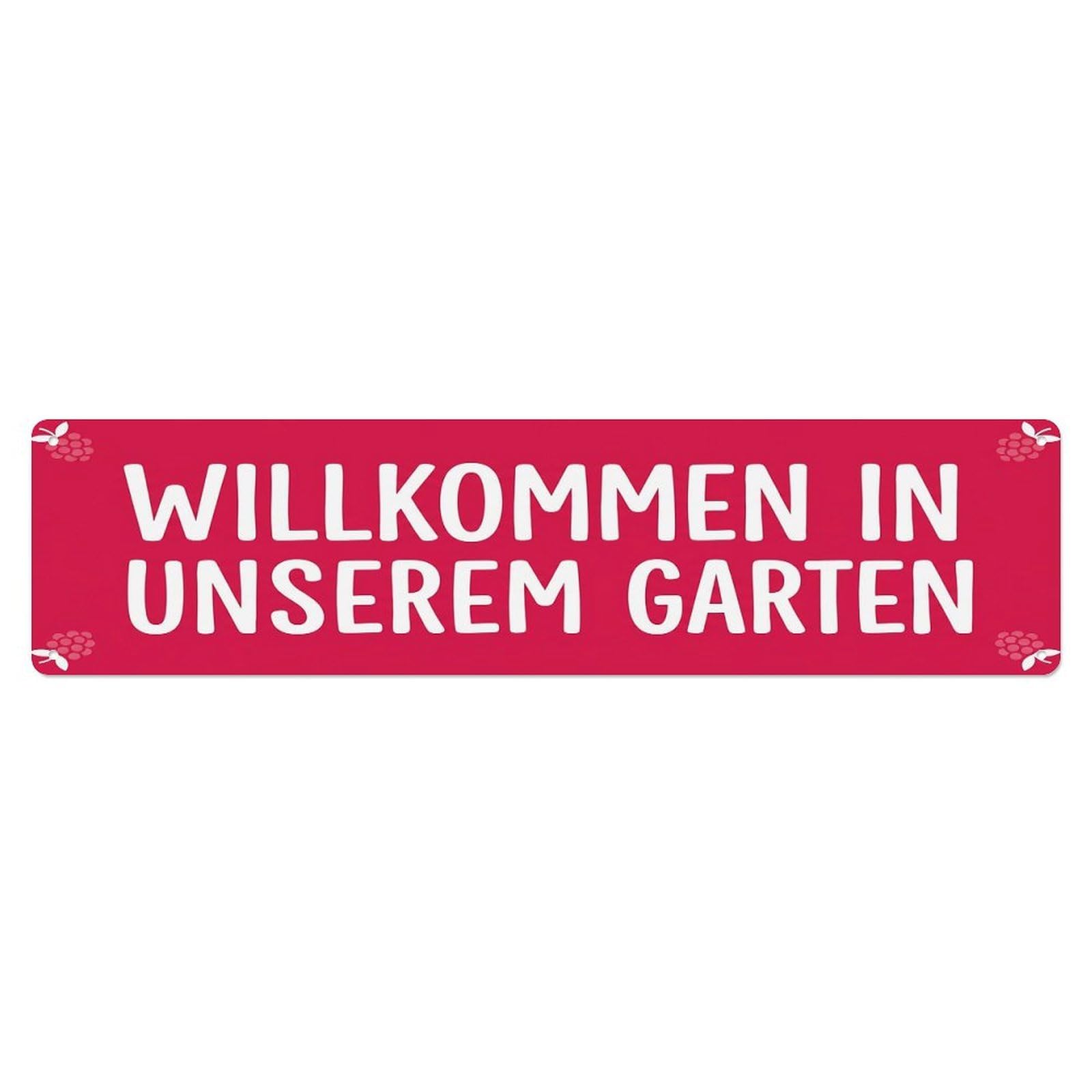 Vintage Welcome to Our Garden Raspberry Pink Metal Tin Sign