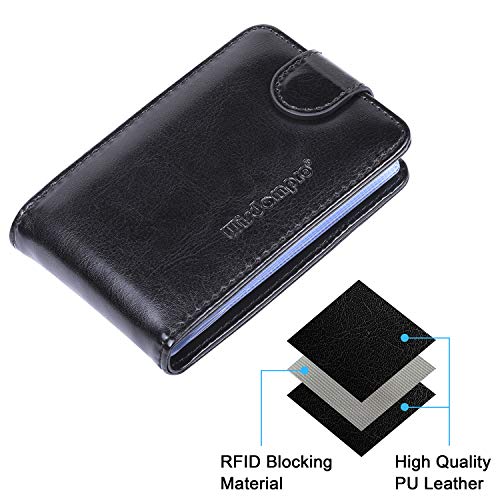 Image of Wisdompro Credit Card Holder, Slim Leather RFID Blocking Wallet Debit Card Protector Organizer Case (Build in 20 Card Slot & 6 Small Cells for Memory Cards)-Horizontal Black